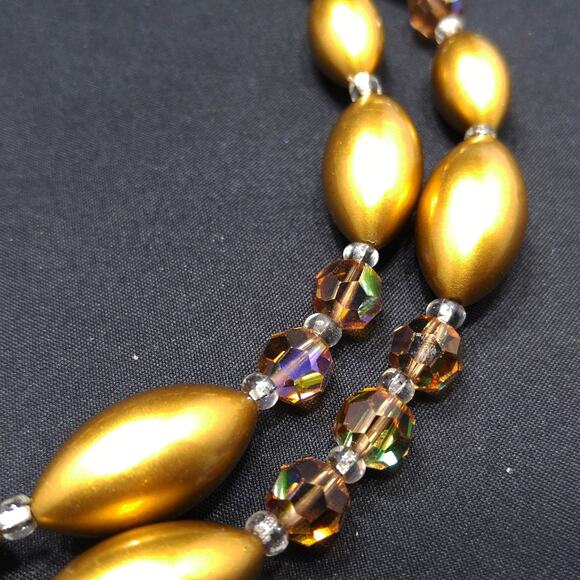 Vintage Gold Pearled & Crystal Beaded Necklace, Matching Clip Earrings, 1950 - Picture 10 of 10